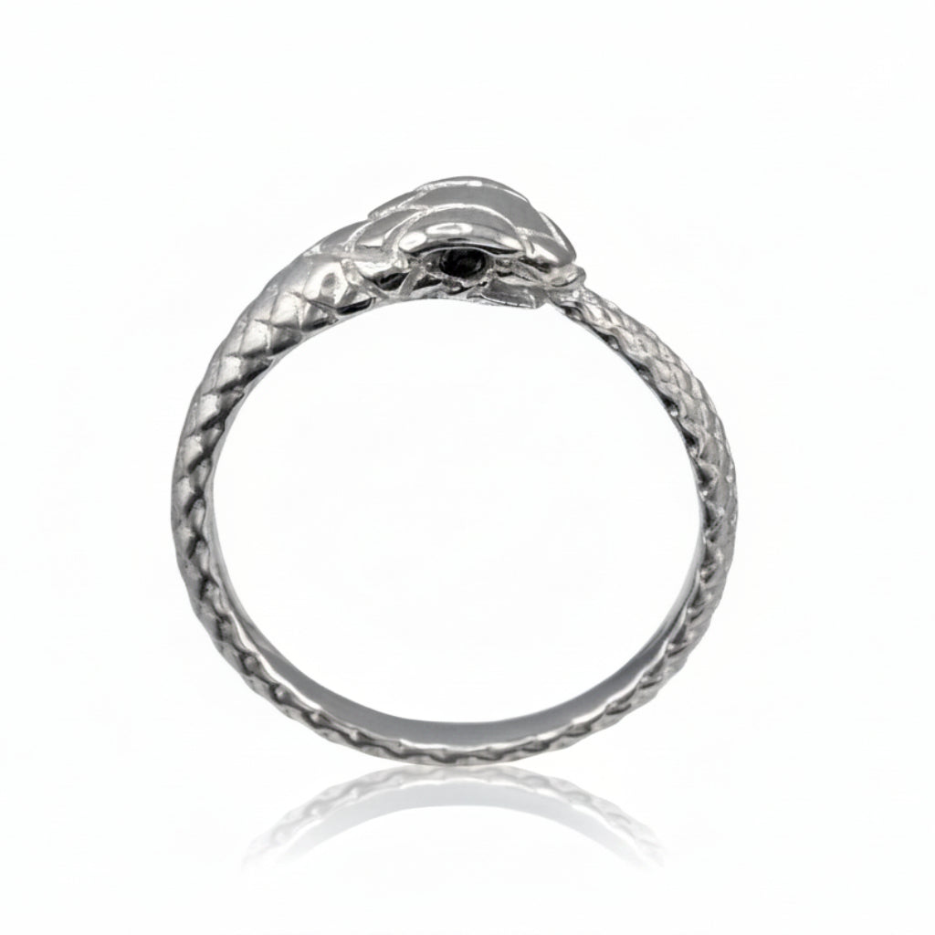 Sterling Silver Ouroboros Snake Black Diamond Ring Karma Blingz