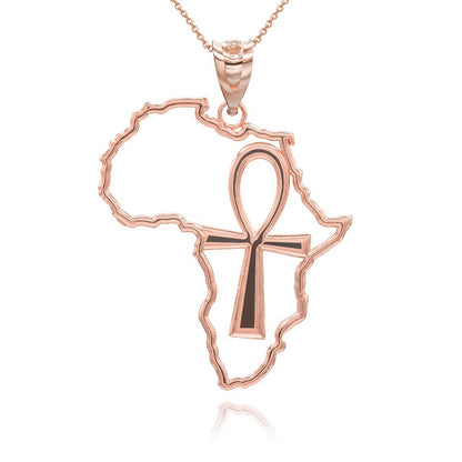 Polished Gold Africa Map Egyptian Ankh Openwork Pendant Necklace Karma Blingz