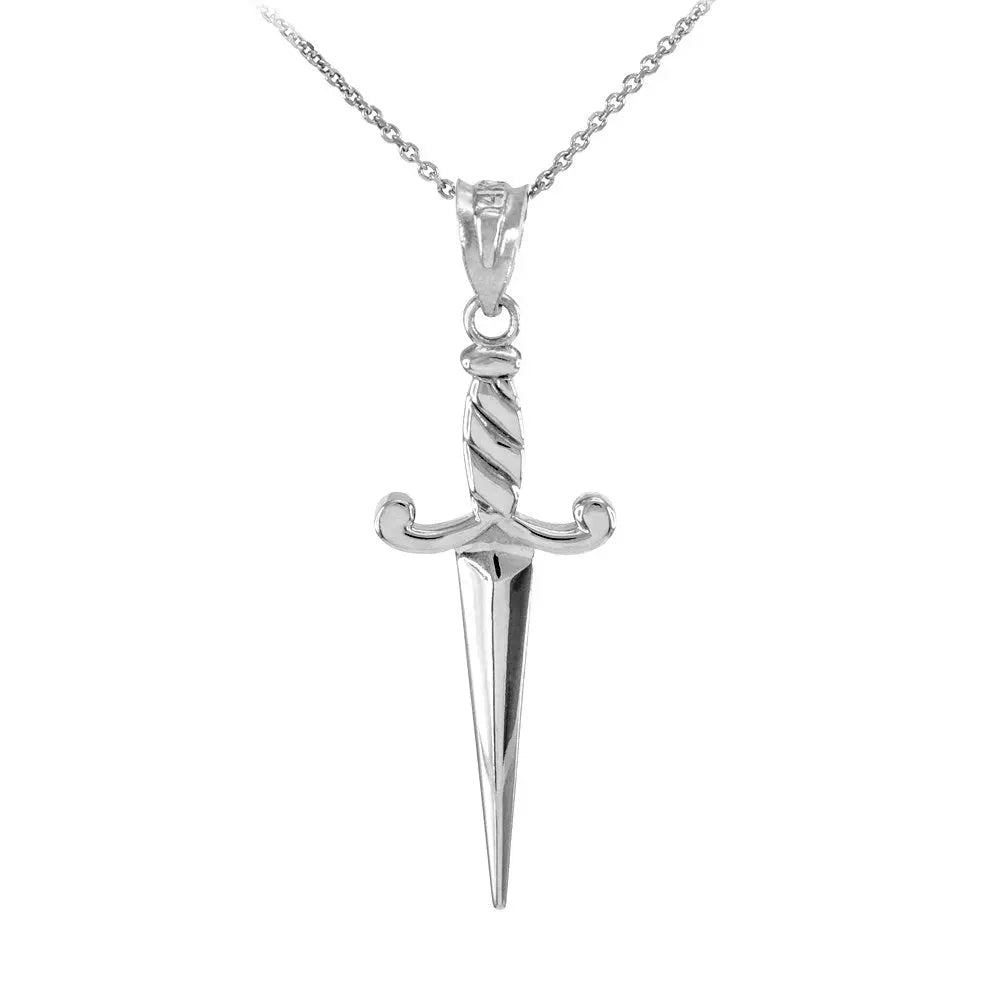 Sterling Silver Dagger Knife Charm Pendant Necklace FDJ