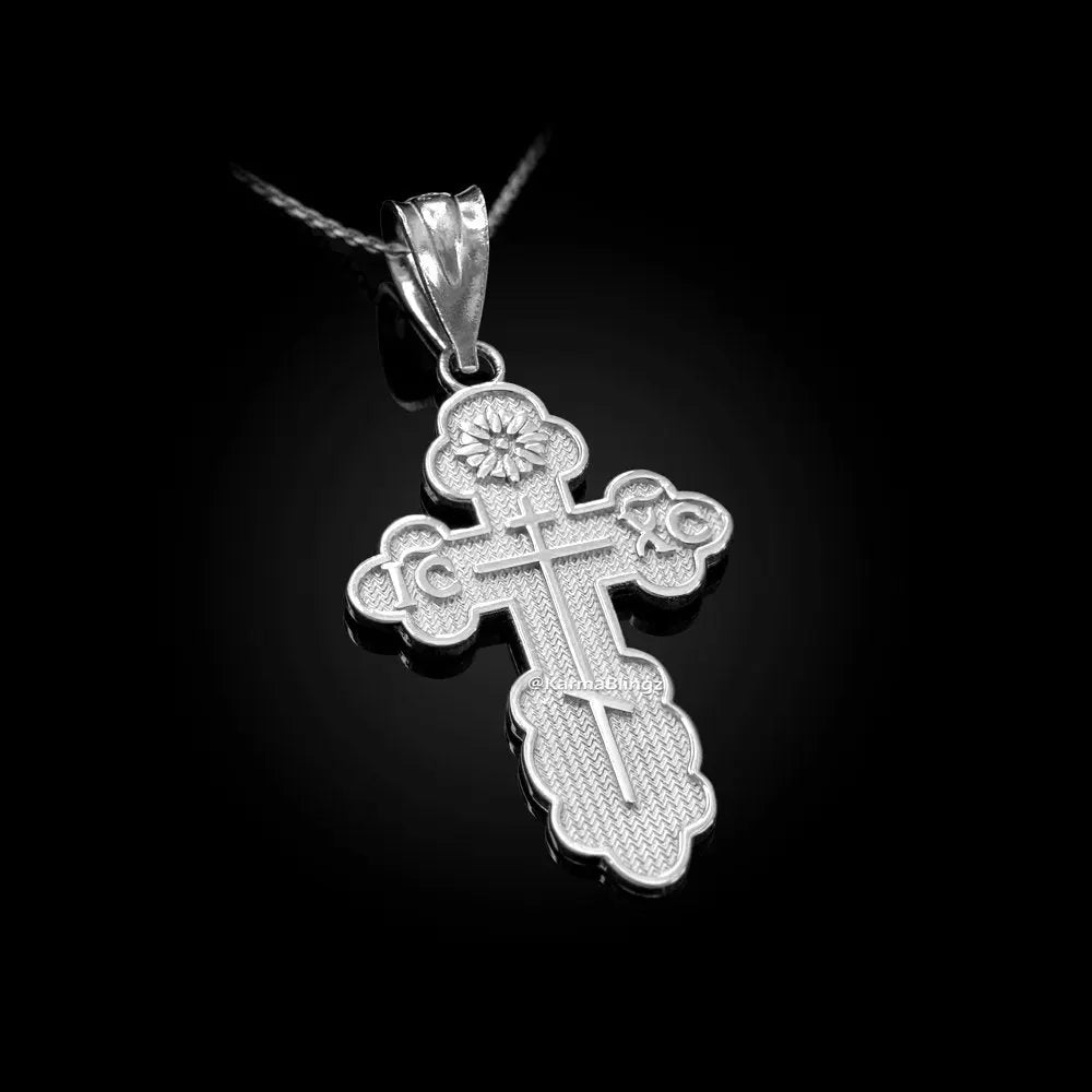 Sterling Silver Eastern Orthodox Cross Pendant Necklace Karma Blingz