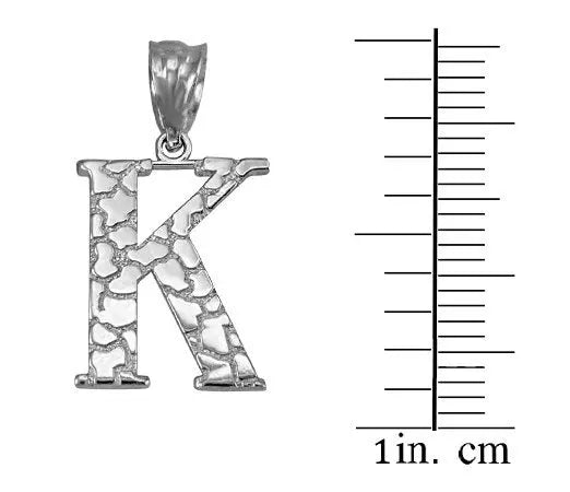 Sterling Silver Nugget Alphabet Initial Letter "K" Pendant Necklace Karma Blingz