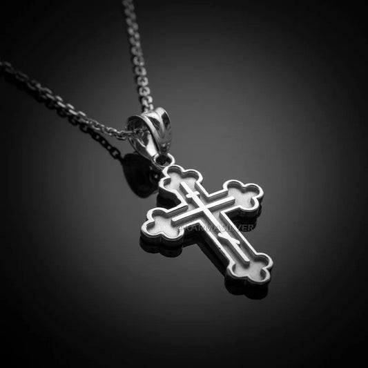 Sterling Silver Russian Orthodox Cross Pendant Necklace Karma Blingz