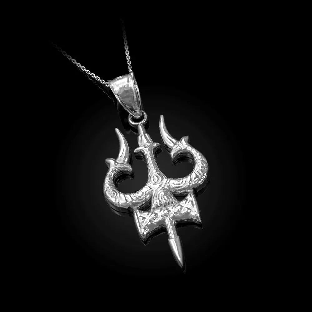 Sterling Silver Trident of Lord Shiva Trishula Pendant Necklace Karma Blingz