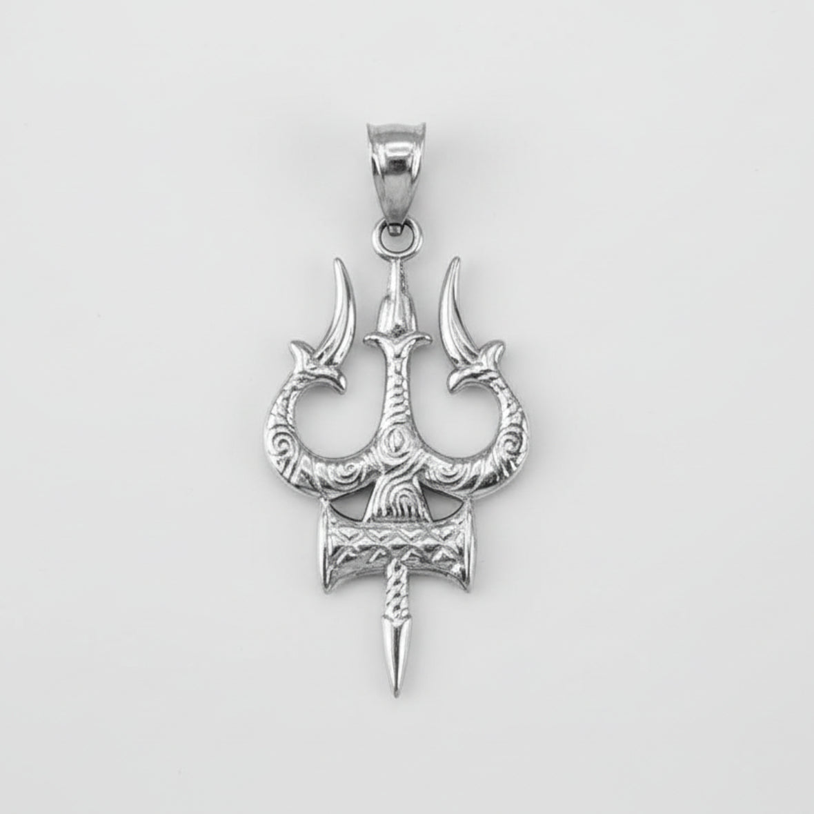 Sterling Silver Trident of Lord Shiva Trishula Pendant Necklace Karma Blingz
