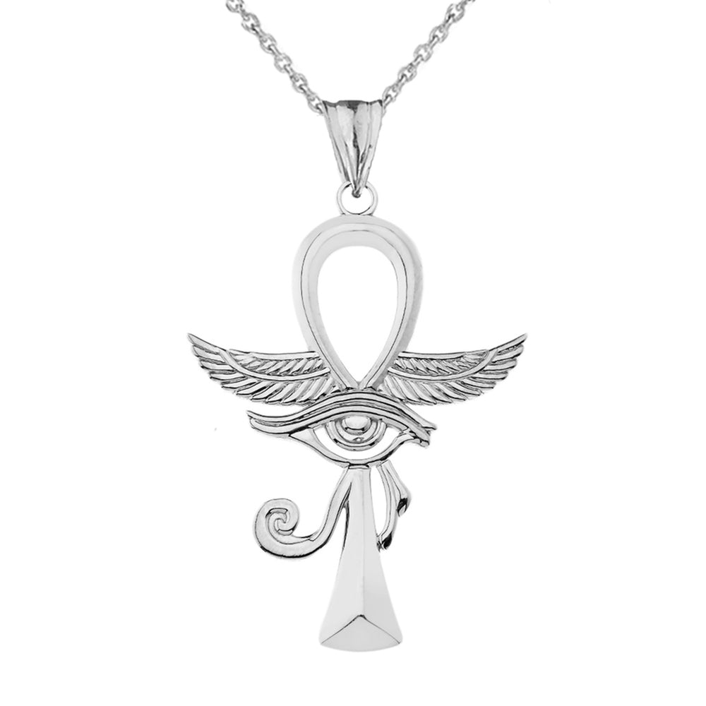 Sterling Silver Eye of Ra Winged Ankh Cross Pendant Necklace Karma Blingz