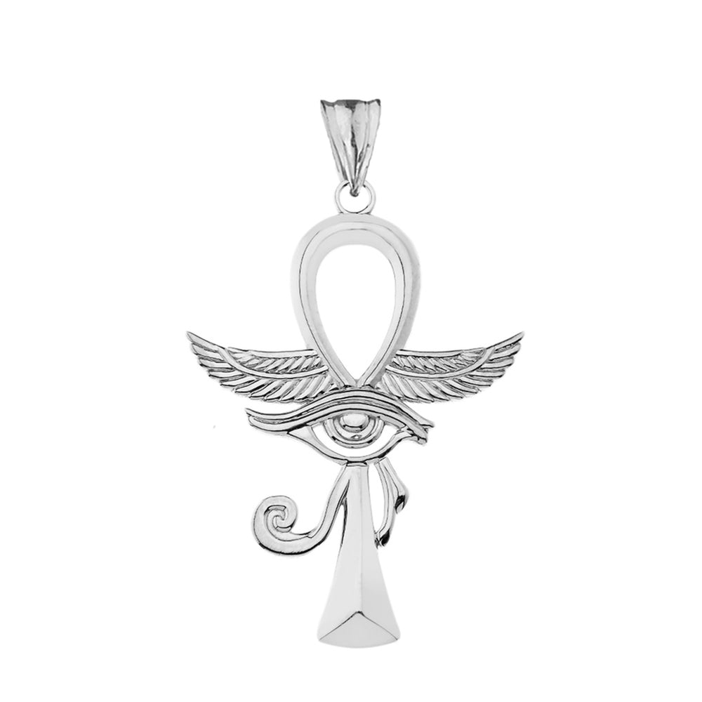 Sterling Silver Eye of Ra Winged Ankh Cross Pendant Necklace Karma Blingz