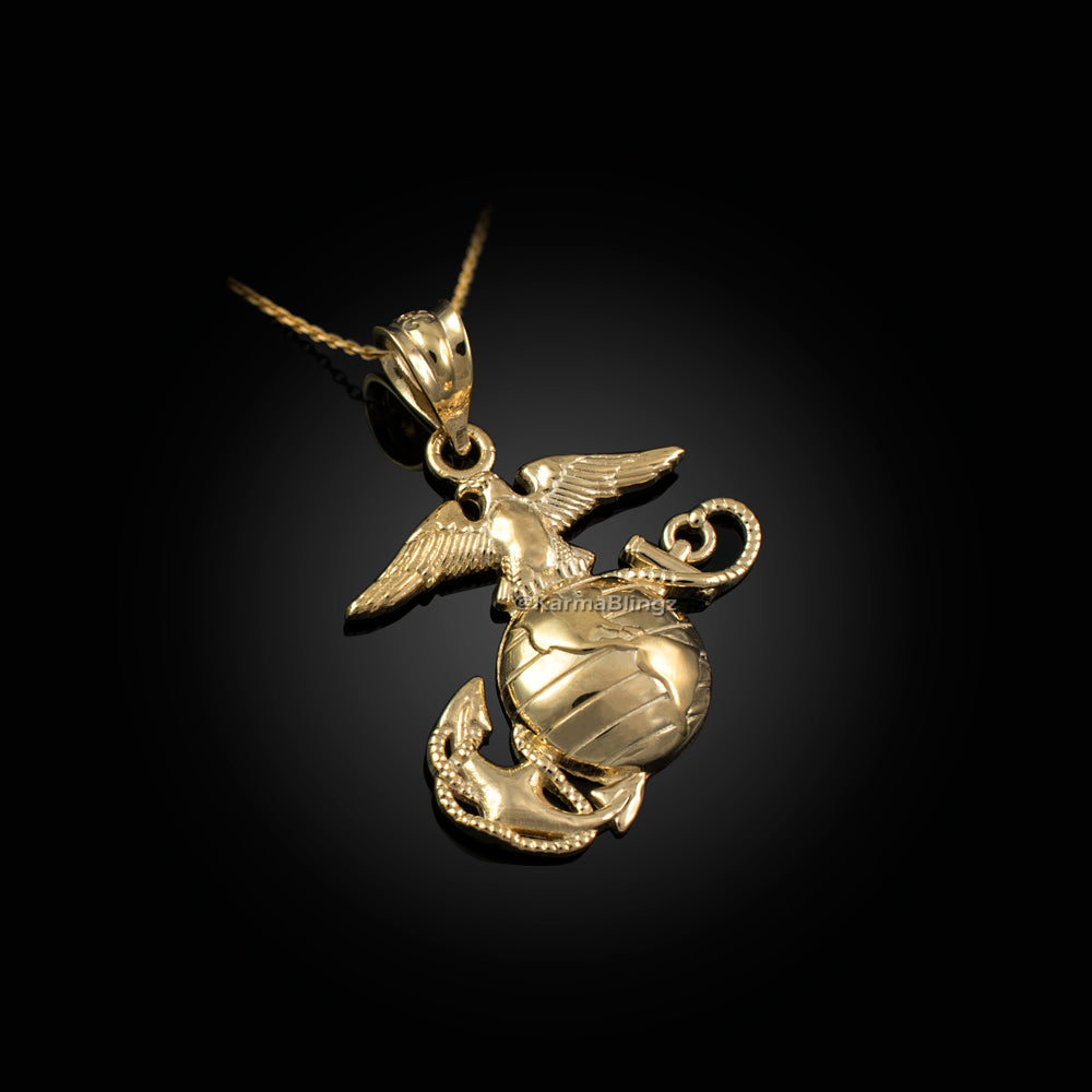 Gold Marine Corps Womens USMC Charm Necklace (14K, 10K, yellow, white, rose gold) Karma Blingz