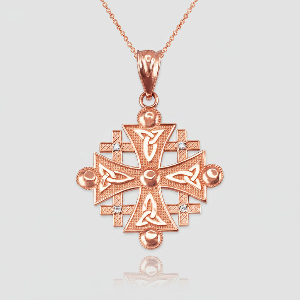 Gold Jerusalem Cross Diamond Pendant Necklace (10K, 14K, yellow, white, rose gold) Karma Blingz