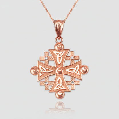 Gold Jerusalem Cross Diamond Pendant Necklace (10K, 14K, yellow, white, rose gold) Karma Blingz