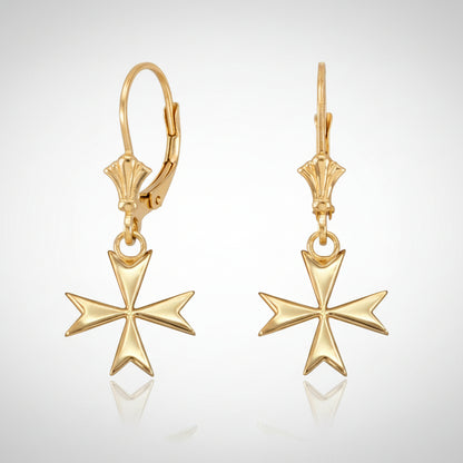 14K Gold Maltese Cross Earrings (yellow, white, rose gold) Karma Blingz