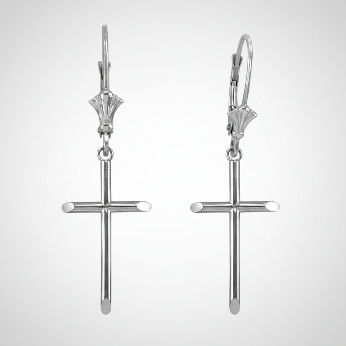 14K Solid Gold Tube Cross Earrings (yellow, white, rose gold) Karma Blingz