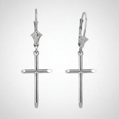 14K Solid Gold Tube Cross Earrings (yellow, white, rose gold) Karma Blingz