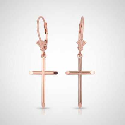 14K Solid Gold Tube Cross Earrings (yellow, white, rose gold) Karma Blingz