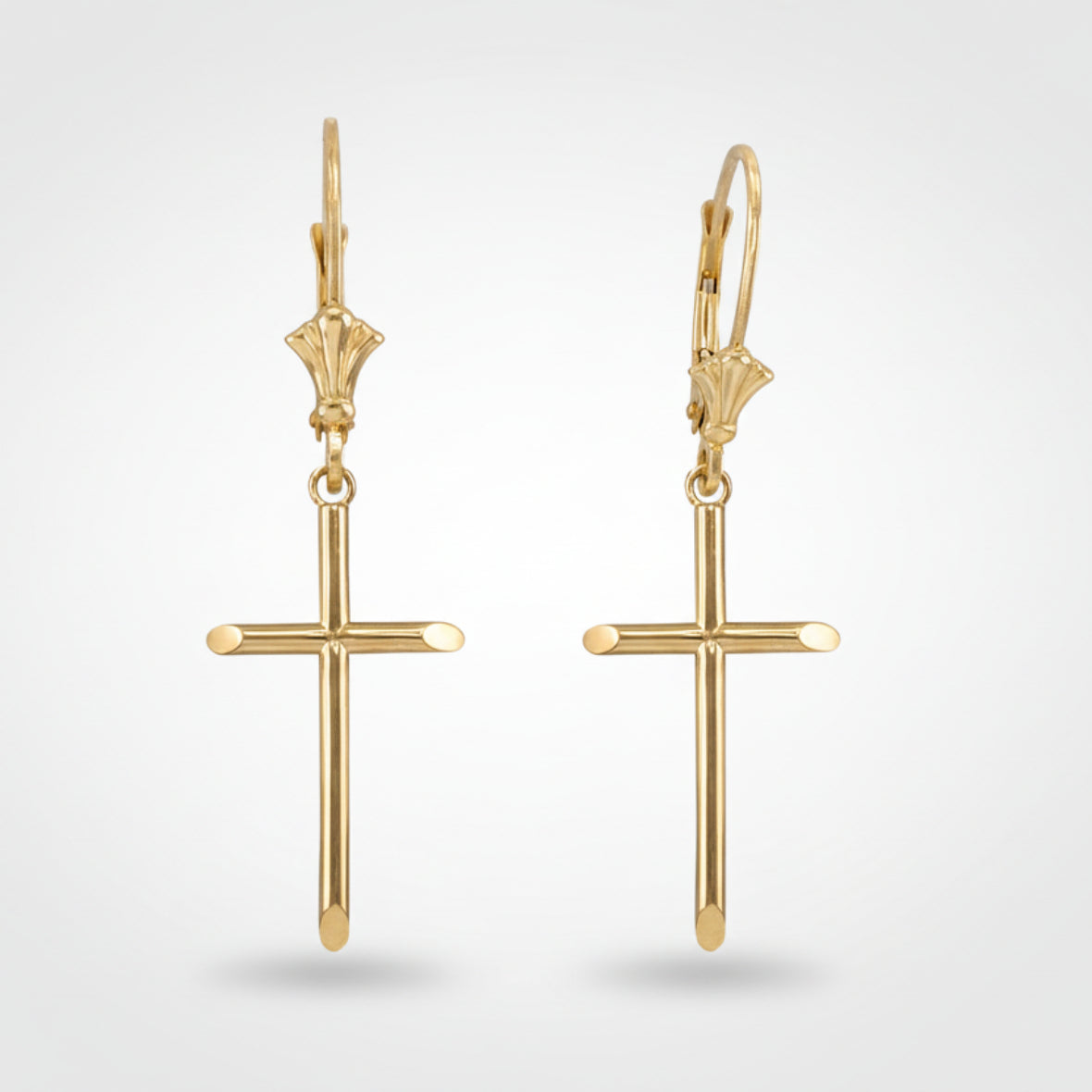 14K Solid Gold Tube Cross Earrings (yellow, white, rose gold) Karma Blingz