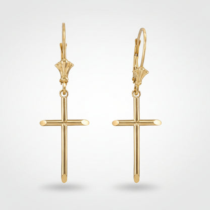 14K Solid Gold Tube Cross Earrings (yellow, white, rose gold) Karma Blingz