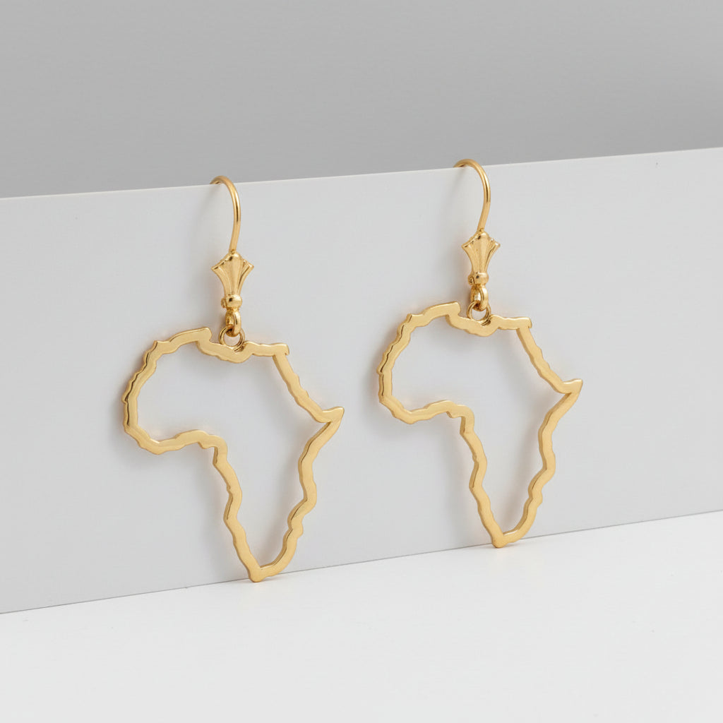 14K Gold Africa Map Open Design Earrings (yellow, white, rose gold) Karma Blingz