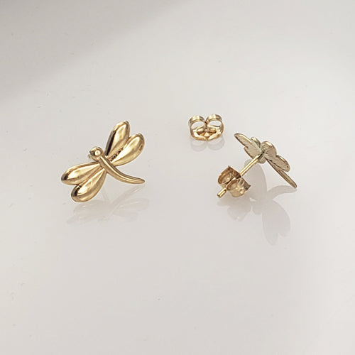Polished Gold Dragonfly Stud Earrings Karma Blingz