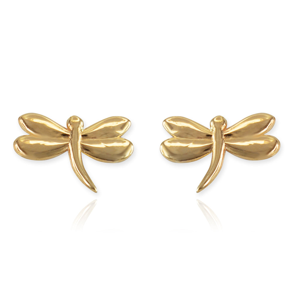 Polished Gold Dragonfly Stud Earrings Karma Blingz
