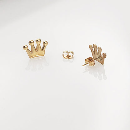 Solid Gold Queen Crown Stud Earrings Karma Blingz