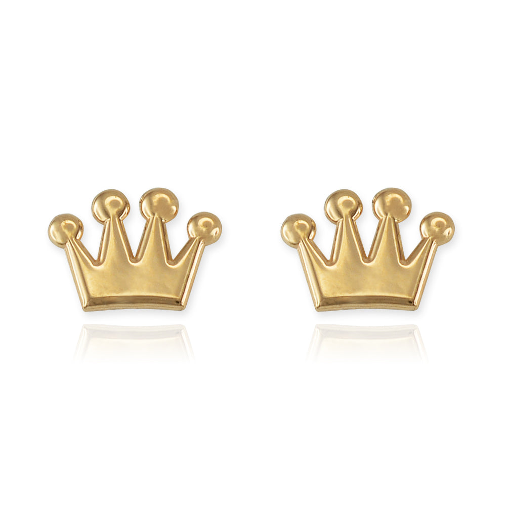 Solid Gold Queen Crown Stud Earrings Karma Blingz