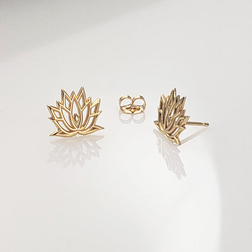 Gold Lotus Flower Yoga Stud Earrings Karma Blingz