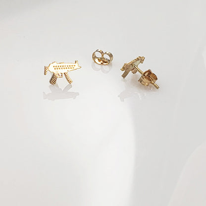 Gold Tiny SMG Machine Gun Stud Earrings Karma Blingz