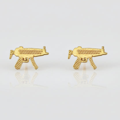 Gold Tiny SMG Machine Gun Stud Earrings Karma Blingz