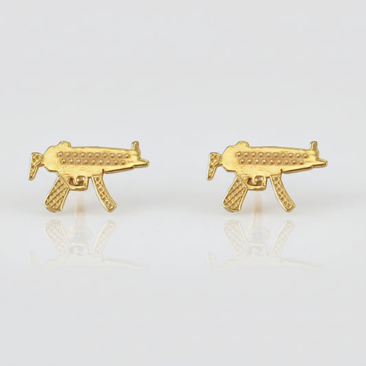 Gold Tiny SMG Machine Gun Stud Earrings Karma Blingz