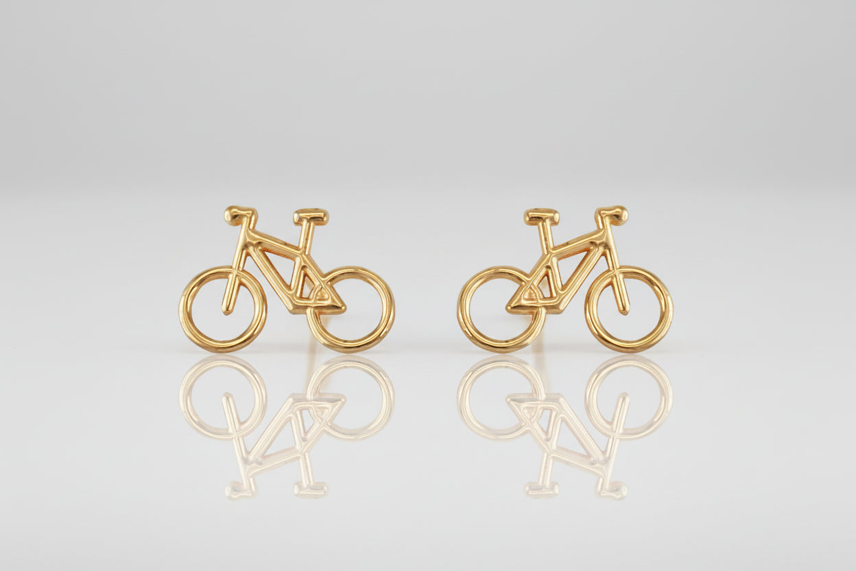 Gold Bicycle Bike Stud Earrings Karma Blingz