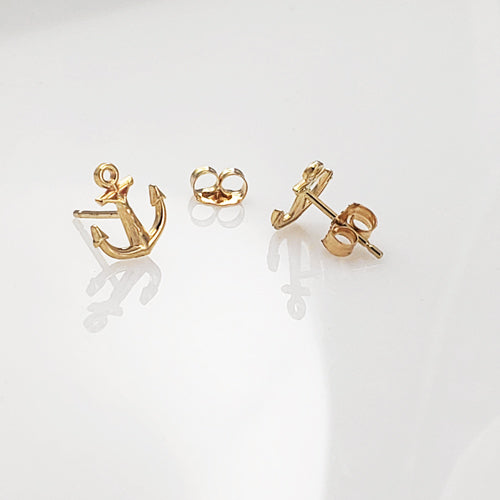 Polished Gold Tiny Anchor Stud Earrings Karma Blingz