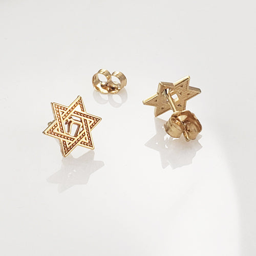 Gold Jewish Star of David Chai Stud Earrings Karma Blingz