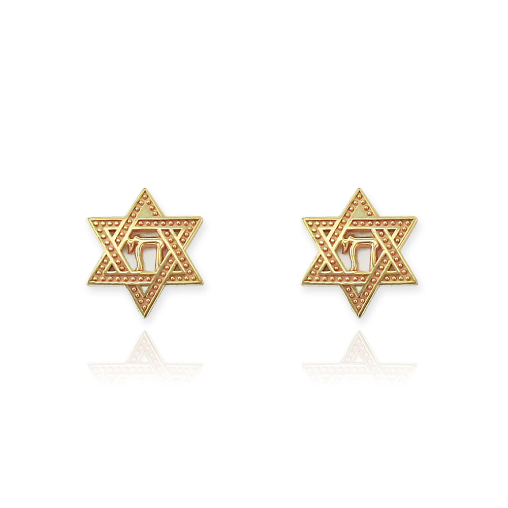Gold Jewish Star of David Chai Stud Earrings Karma Blingz
