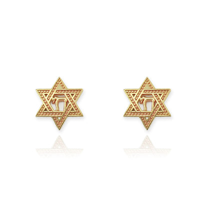 Gold Jewish Star of David Chai Stud Earrings Karma Blingz