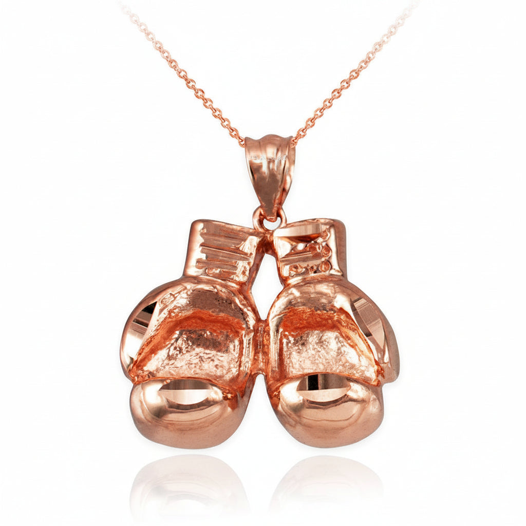Gold Boxing Gloves DC Pendant Necklace (10K, 14K, yellow, white, rose gold) Karma Blingz