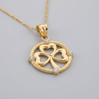 Gold Irish Shamrock Clover Diamond Pendant Necklace (10k, 14k, yellow, white, rose gold) Karma Blingz