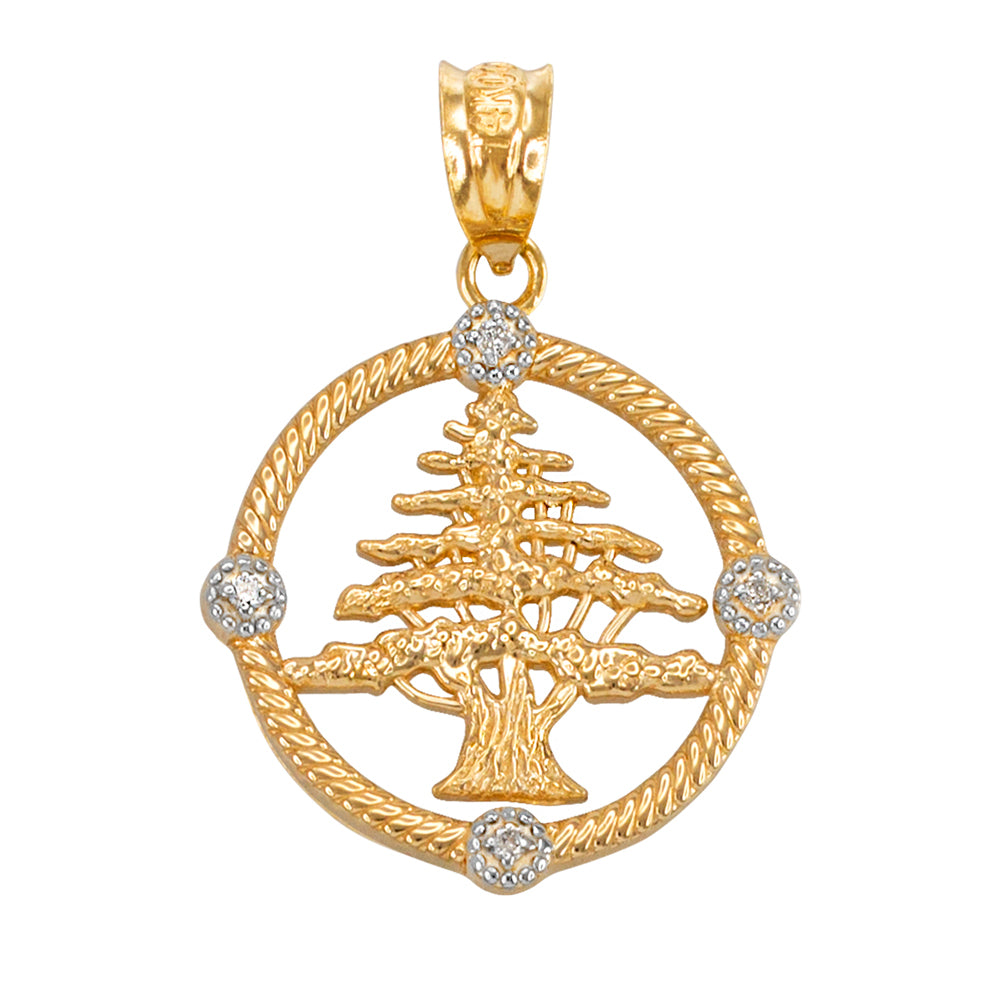 Gold Cedar Tree of Lebanon Diamond Pendant Necklace (10k, 14k, yellow, white, rose gold) Karma Blingz