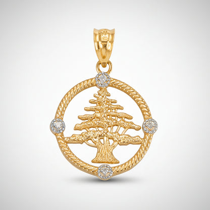 Gold Cedar Tree of Lebanon Diamond Pendant Necklace (10k, 14k, yellow, white, rose gold) Karma Blingz