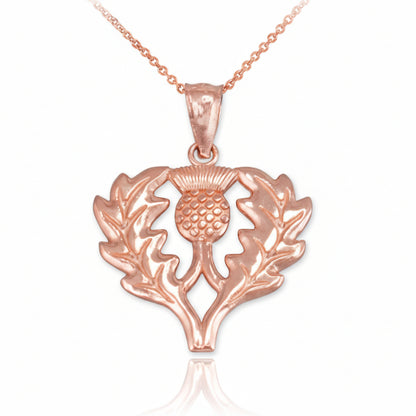 Gold Scottish Thistle Pendant Necklace (yellow, white, rose gold, 10k, 14k) Karma Blingz