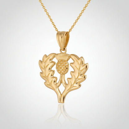 Gold Scottish Thistle Pendant Necklace (yellow, white, rose gold, 10k, 14k) Karma Blingz