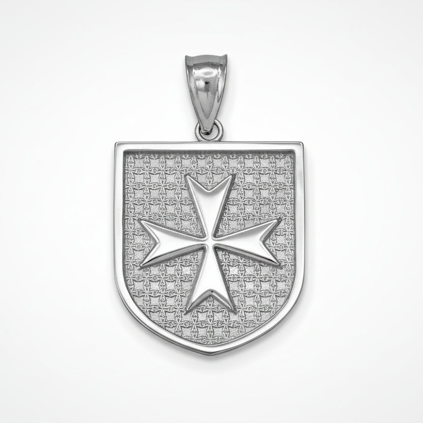 White Gold Knights Templar Maltese Cross Badge Pendant Necklace (yellow, white, rose gold) Karma Blingz