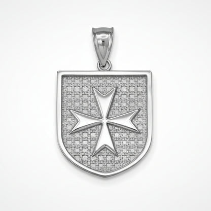 White Gold Knights Templar Maltese Cross Badge Pendant Necklace (yellow, white, rose gold) Karma Blingz