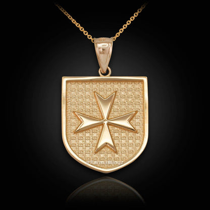 Solid Gold Knights Templar Maltese Cross Badge Pendant Necklace (yellow, white, rose gold) Karma Blingz