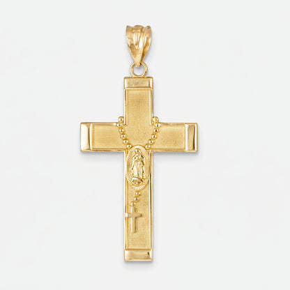 Gold Guadalupe Cross Rosary Pendant Necklace  (10k, 14k, yellow, white, rose gold, two-tone gold) Karma Blingz