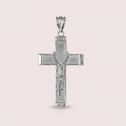 Gold Guadalupe Cross Rosary Pendant Necklace  (10k, 14k, yellow, white, rose gold, two-tone gold) Karma Blingz