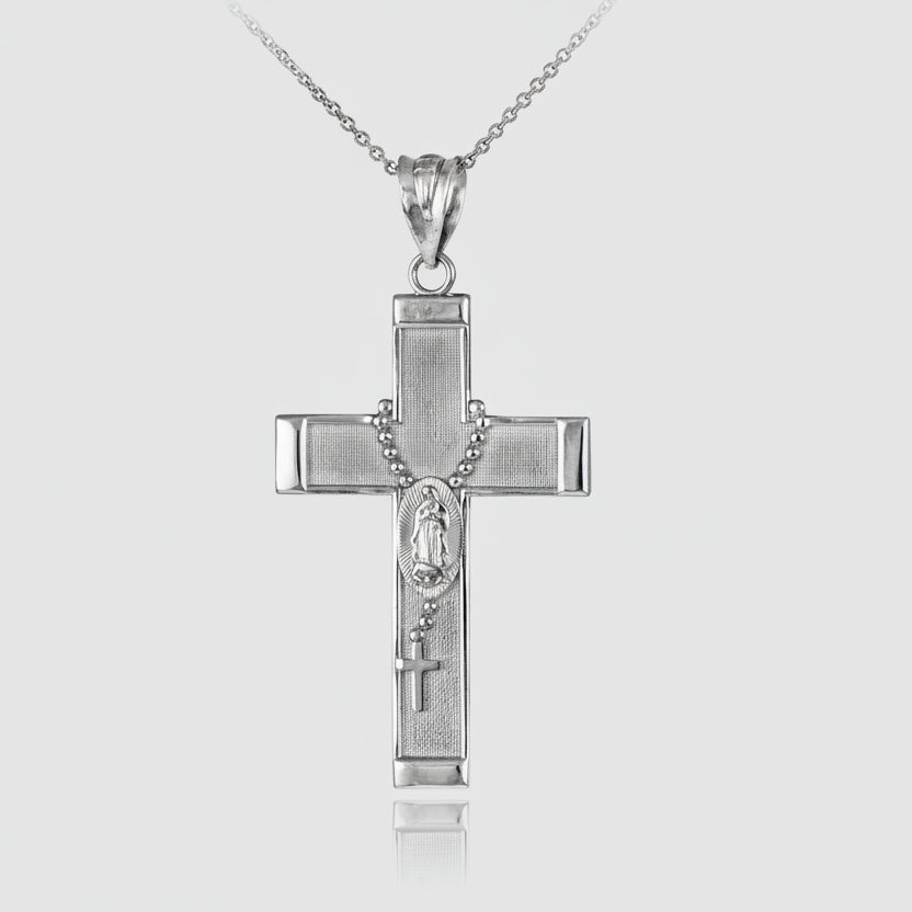 Sterling Silver Guadalupe Cross Rosary Pendant Necklace Karma Blingz