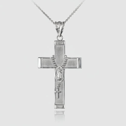 Sterling Silver Guadalupe Cross Rosary Pendant Necklace Karma Blingz