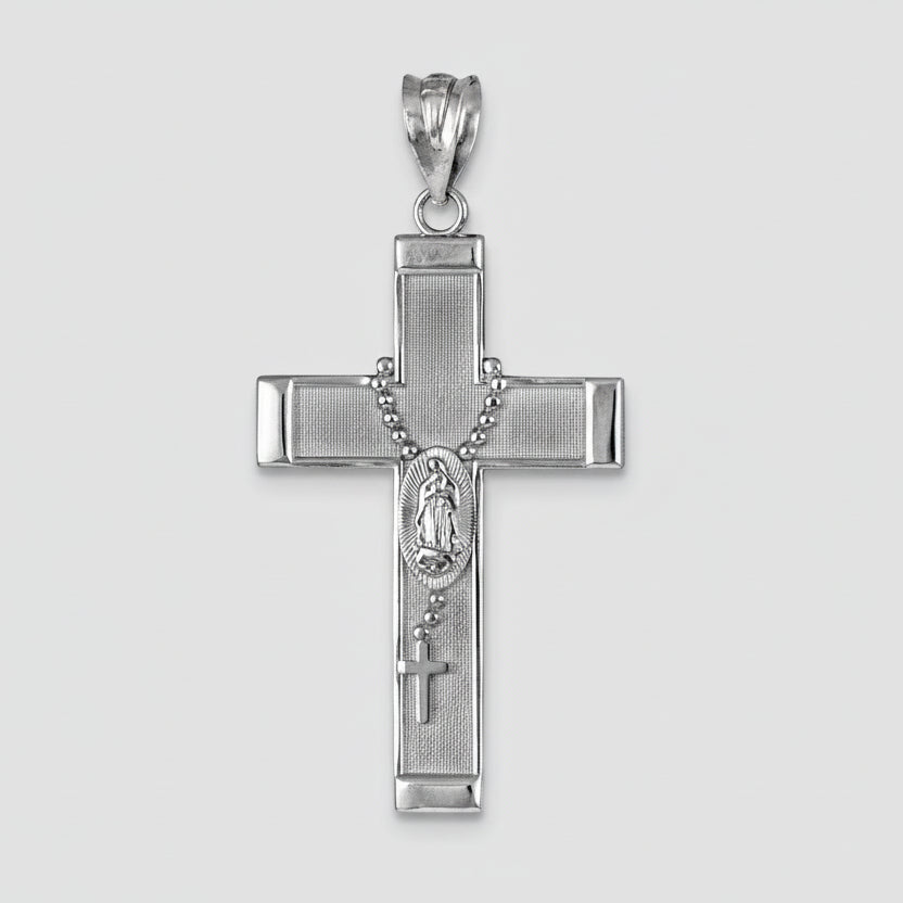 Sterling Silver Guadalupe Cross Rosary Pendant Necklace Karma Blingz