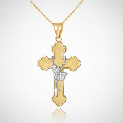 Gold Rosary Cross Prayer Pendant Necklace  (10k, 14k, yellow, white, rose gold, two-tone gold) Karma Blingz