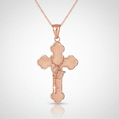 Gold Rosary Cross Prayer Pendant Necklace  (10k, 14k, yellow, white, rose gold, two-tone gold) Karma Blingz