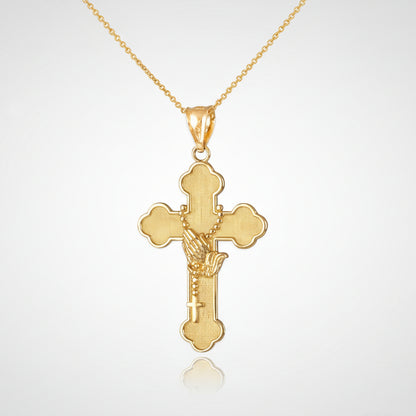 Gold Rosary Cross Prayer Pendant Necklace  (10k, 14k, yellow, white, rose gold, two-tone gold) Karma Blingz